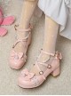 Elegant Lolita Round Toe Chunky Heel Bow Decorated Pearl String Buckle With Decorative Metal Solid Color Shoes