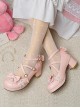 Elegant Lolita Round Toe Chunky Heel Bow Decorated Pearl String Buckle With Decorative Metal Solid Color Shoes