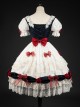 Snow White Series OP Bow Decoration Cross-Tie Rope Mesh Crinkle Lace Embellished Rose Flower Classic Lolita Dress Set