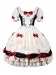 Snow White Series OP Bow Decoration Cross-Tie Rope Mesh Crinkle Lace Embellished Rose Flower Classic Lolita Dress Set