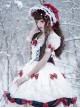 Snow White Series OP Bow Decoration Cross-Tie Rope Mesh Crinkle Lace Embellished Rose Flower Classic Lolita Dress Set