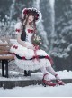 Snow White Series OP Bow Decoration Cross-Tie Rope Mesh Crinkle Lace Embellished Rose Flower Classic Lolita Dress Set