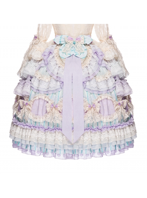 Rainbow Bubble Series OP Macaron Color Lace Ruffled Pearl Bow Flowers Embroidery Sweet Lolita Dress Set