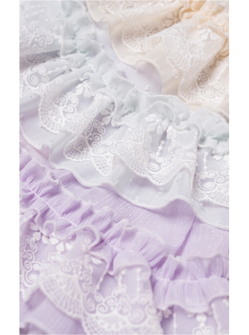 Rainbow Bubble Series OP Macaron Color Lace Ruffled Pearl Bow Flowers Embroidery Sweet Lolita Dress Set