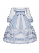 Summer Ramune Series OP Classic Lolita Pleated Lace Bow Flower Pattern Button Decoration Dress Set