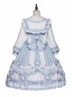 Summer Ramune Series OP Classic Lolita Pleated Lace Bow Flower Pattern Button Decoration Dress Set