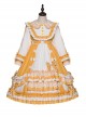Summer Ramune Series OP Classic Lolita Pleated Lace Bow Flower Pattern Button Decoration Dress Set