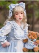 Summer Ramune Series OP Classic Lolita Pleated Lace Bow Flower Pattern Button Decoration Dress Set