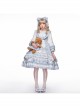 Summer Ramune Series OP Classic Lolita Pleated Lace Bow Flower Pattern Button Decoration Dress Set