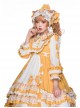 Summer Ramune Series OP Classic Lolita Pleated Lace Bow Flower Pattern Button Decoration Dress Set