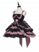 Perrault Kitty Series JSK Heart Metal Decoration Cross Rope Design Punk Lolita Lace Big Bow Dress Set A