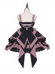 Perrault Kitty Series JSK Heart Metal Decoration Cross Rope Design Punk Lolita Lace Big Bow Dress Set A