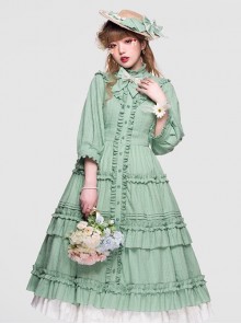 Ellywick Series OP Rural Solid Color Pleated Design Protruding Particles Embroidery Flower Buttons Classic Lolita Dress Set