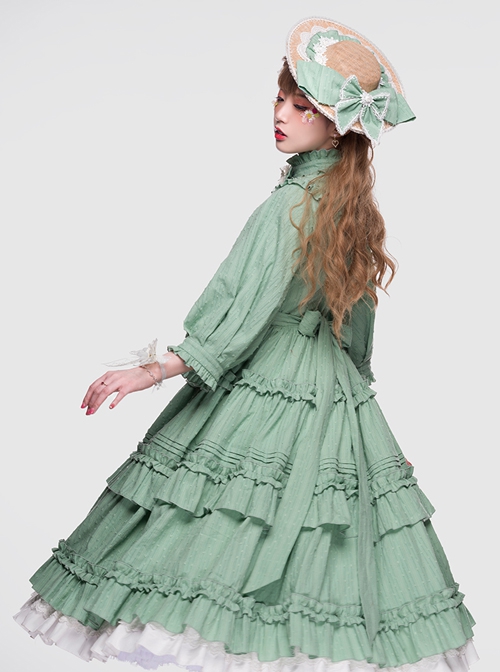 Ellywick Series OP Rural Solid Color Pleated Design Protruding Particles Embroidery Flower Buttons Classic Lolita Dress Set