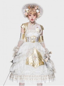Oath Of Watcher Series JSK Cross Printing Design Gold Classic Lolita Flower Embroidery Sleeveless Halter Neck Dress Set