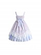 Four Seasons Spring Series JSK Blue Pink Chinese Style Chiffon Elegant flower lace Bow Tie Classic Lolita Sleeveless Dress