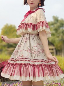 Forget Worry Chrysanthemum Series JSK Woven Cotton Flower Embroidery Patchwork Lace Classic Lolita Sleeveless Dress Set