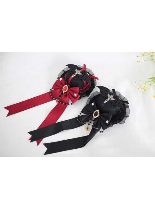 Red Bowknot Metal Beads Devil Small Wings Gothic Lolita Hairpins