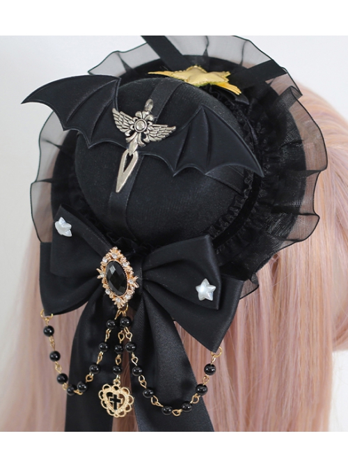 Red Bowknot Metal Beads Devil Small Wings Gothic Lolita Hairpins