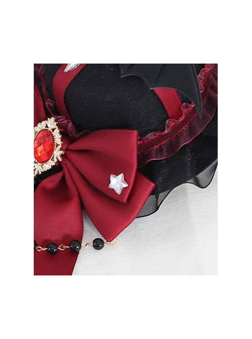 Red Bowknot Metal Beads Devil Small Wings Gothic Lolita Hairpins