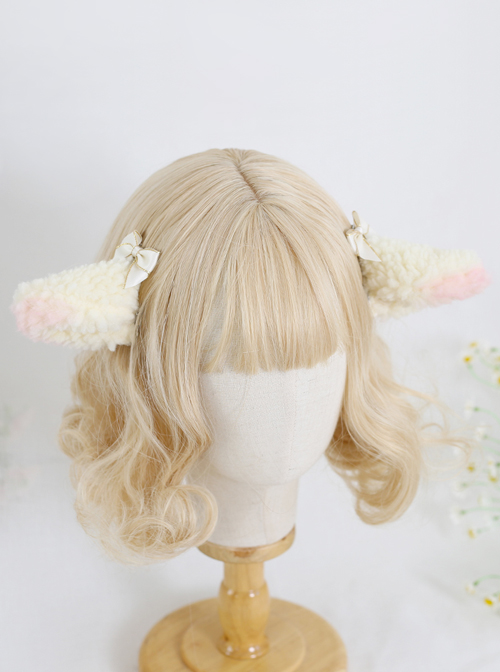Cute Plush Lamb Ears Plaid Sweet Bowknot Lolita Hairpins