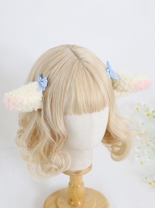 Cute Plush Lamb Ears Plaid Sweet Bowknot Lolita Hairpins