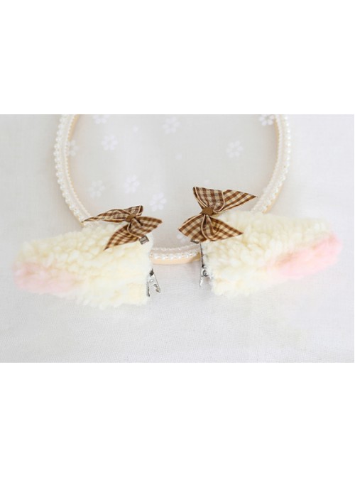 Cute Plush Lamb Ears Plaid Sweet Bowknot Lolita Hairpins