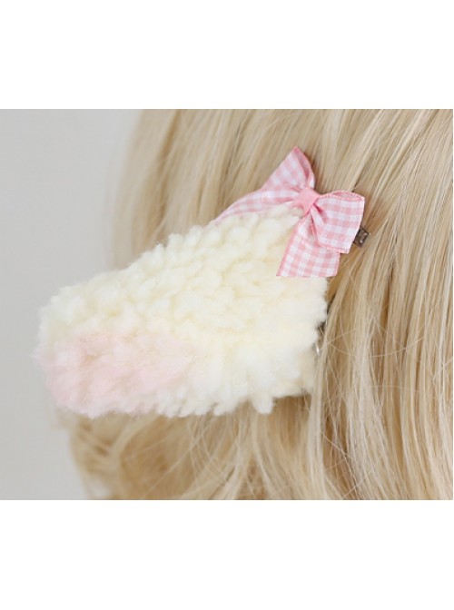 Cute Plush Lamb Ears Plaid Sweet Bowknot Lolita Hairpins