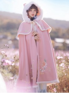 Cute Tiger Series Chinese Style Embroidery Fluffy Fur Collar Long Cloak Winter Warm Thicken Hanfu Lolita Coat