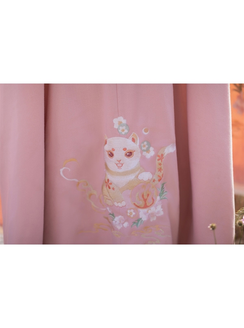 Cute Tiger Series Chinese Style Embroidery Fluffy Fur Collar Long Cloak Winter Warm Thicken Hanfu Lolita Coat