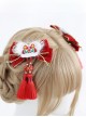 Chinese Style Tiger Embroidery Shape Lolita Bowknot Tassel Hair Accessories Hairpins