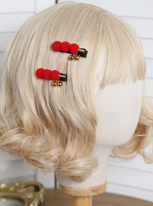 Red Cute Candied Haws Shaped Small Bells Decoration Chinese Style Lolita Plush Hairpins