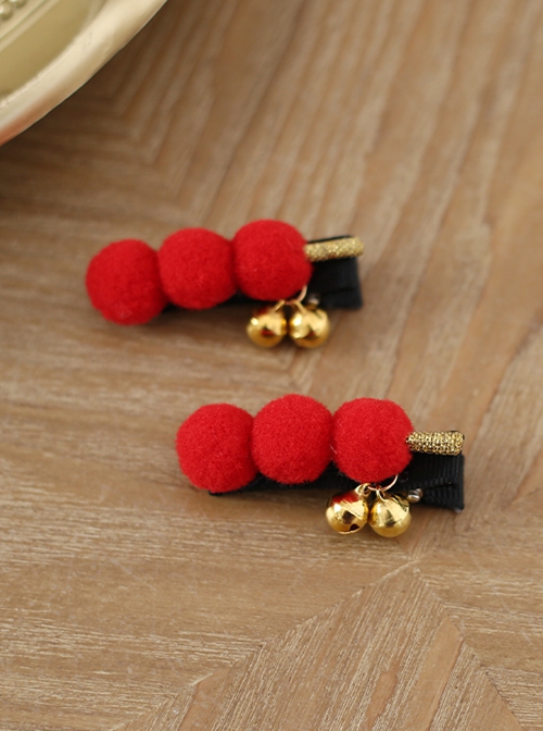 Red Cute Candied Haws Shaped Small Bells Decoration Chinese Style Lolita Plush Hairpins