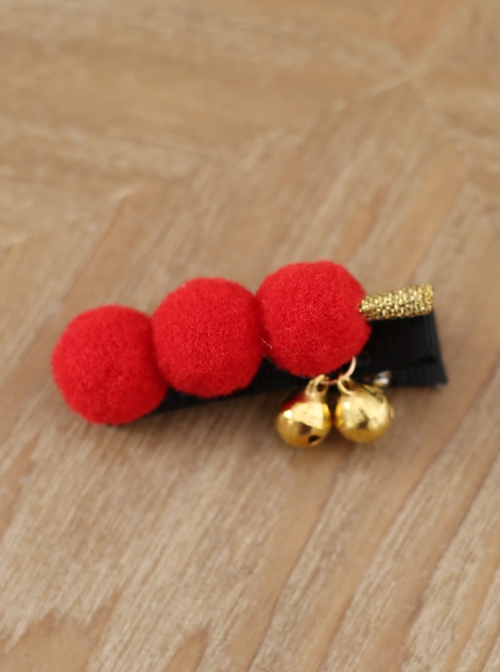 Red Cute Candied Haws Shaped Small Bells Decoration Chinese Style Lolita Plush Hairpins