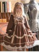 Bear Cookies Series OP Brown Pleated Plaid Bowknot Classic Lolita Long Sleeve Dress