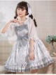 Alice Bunny Series JSK Cute Pattern Bunny Ears Black And White Stripe Bow Hem Pleats Sweet Lolita Grey Sling Dress