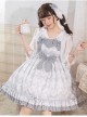 Alice Bunny Series JSK Cute Pattern Bunny Ears Black And White Stripe Bow Hem Pleats Sweet Lolita Grey Sling Dress