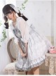 Alice Bunny Series JSK Cute Pattern Bunny Ears Black And White Stripe Bow Hem Pleats Sweet Lolita Grey Sling Dress