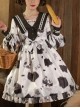 Sweet Milk Candy Series OP Cute Pattern Printing Letter Embroidery Square Collar Pleats Bowknot Sweet Lolita Long Sleeve Dress