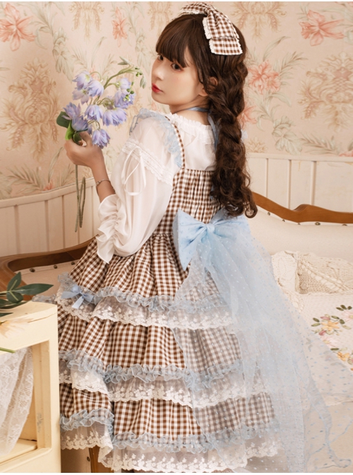 Dumeisha's Star Wish Series JSK Summer Daily Cute Plaid Three-Stage Blue Star Decoration Sweet Lolita Sling Dress