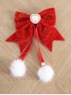 Velvet Red Chinese Style Bowknot Heart-Shaped Pearl Plush Ball Pendant Sweet Lolita Hairpins