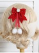 Velvet Red Chinese Style Bowknot Heart-Shaped Pearl Plush Ball Pendant Sweet Lolita Hairpins