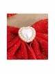 Velvet Red Chinese Style Bowknot Heart-Shaped Pearl Plush Ball Pendant Sweet Lolita Hairpins