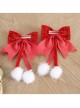 Velvet Red Chinese Style Bowknot Heart-Shaped Pearl Plush Ball Pendant Sweet Lolita Hairpins