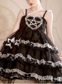 Dumeisha's Star Wish Series JSK Cute Black Bowknot Ruffles Three-stage Hem Suspender Skirt Sweet Lolita Dress