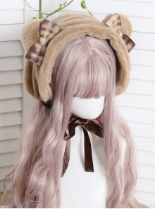 Brown Sweet Cute Girl Style Plush Bear Ears Sweet Lolita Bowknot Headband