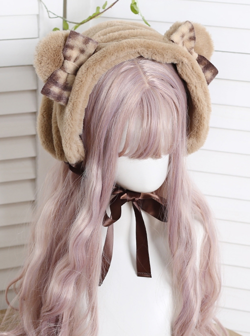 Brown Sweet Cute Girl Style Plush Bear Ears Sweet Lolita Bowknot Headband