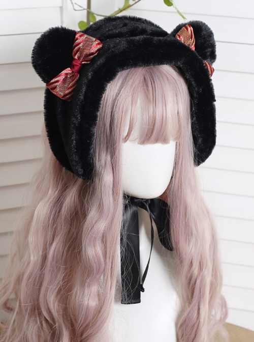 Brown Sweet Cute Girl Style Plush Bear Ears Sweet Lolita Bowknot Headband