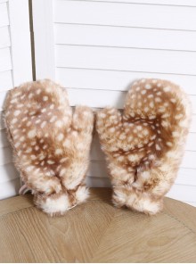 Cute Plush Elk Spots Classic Lolita Female Gloves