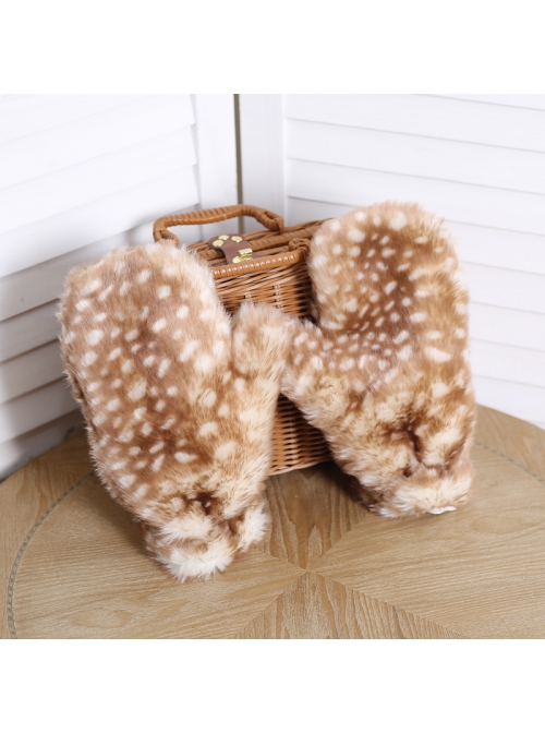 Cute Plush Elk Spots Classic Lolita Female Gloves